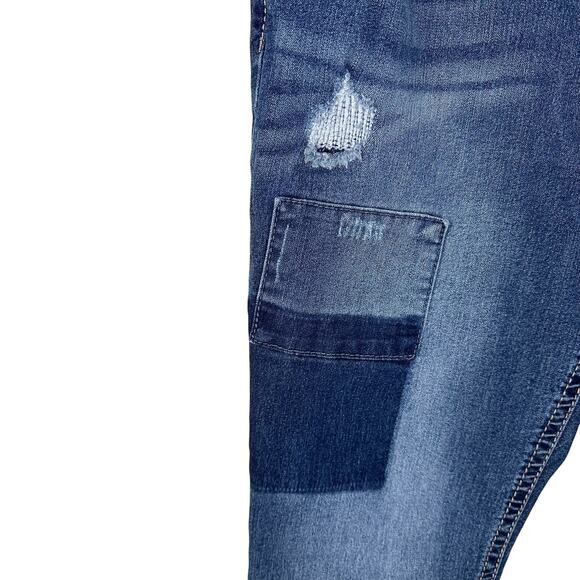 Faded Glory Distressed Patchwork Bohemian Slim Boot Dark Wash Jeans Sz 18W - Picture 4 of 6